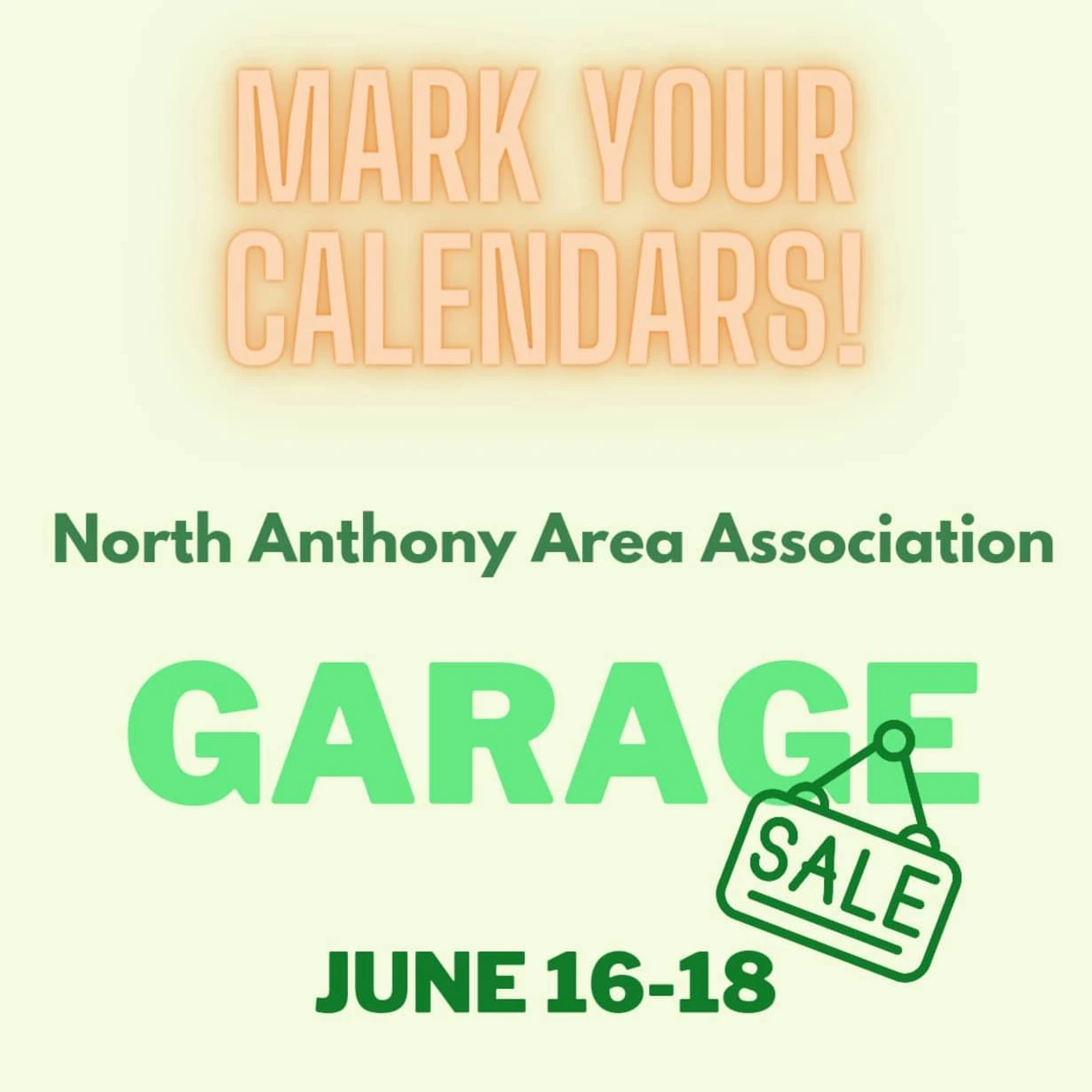 Northside Anthony Area Association Garage Sale Flyer