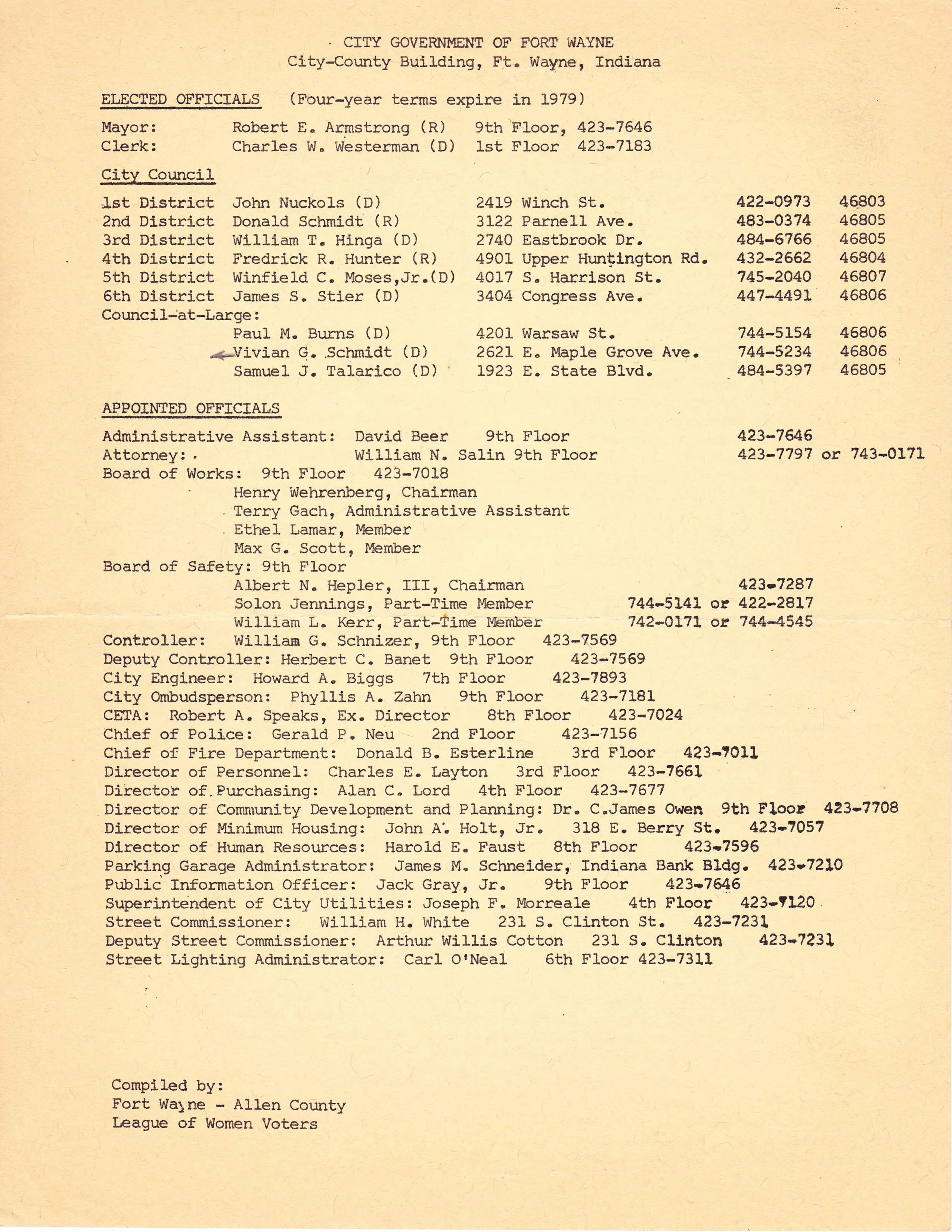 1976 Flyer: Fort Wayne City Government Offices