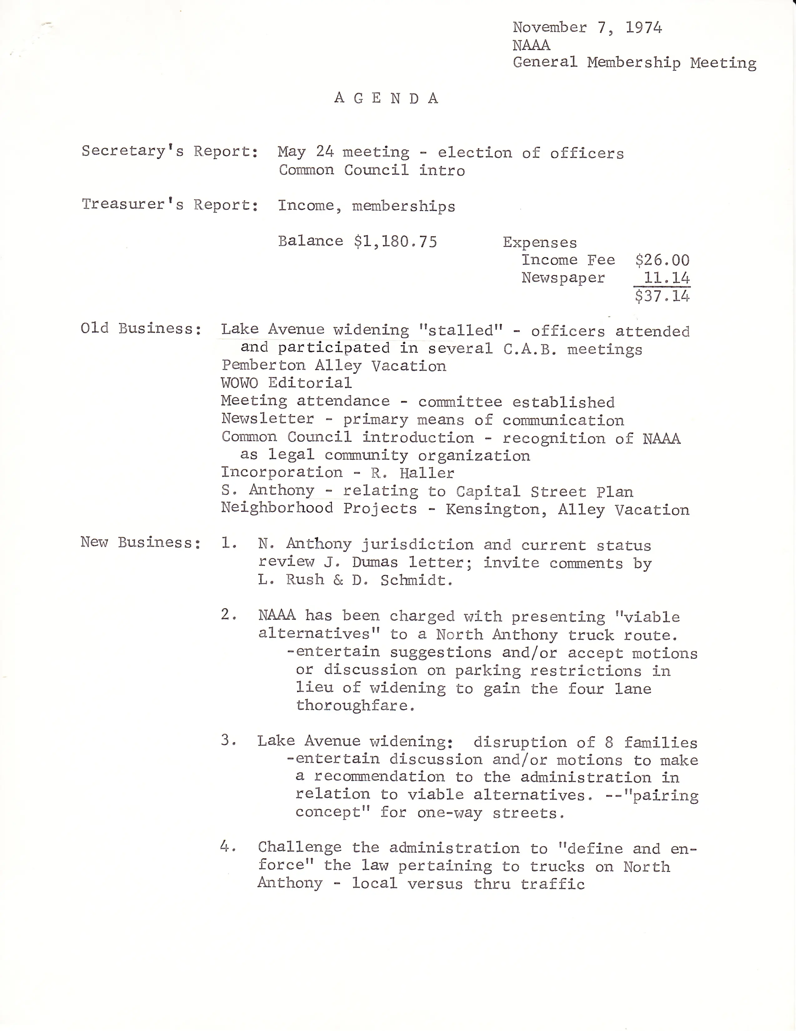1970s Letter from Neighborhood Planning