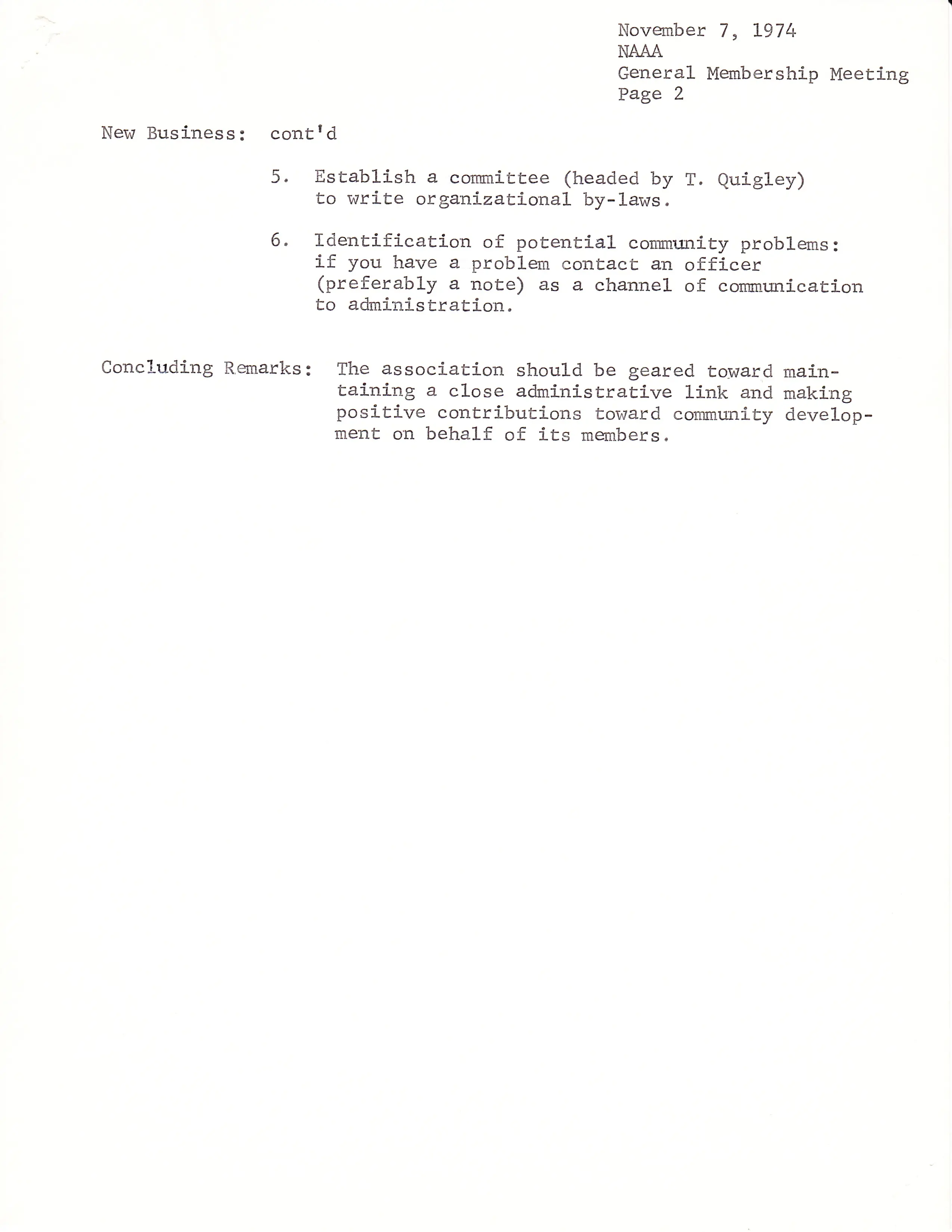1974 Meeting Agenda
