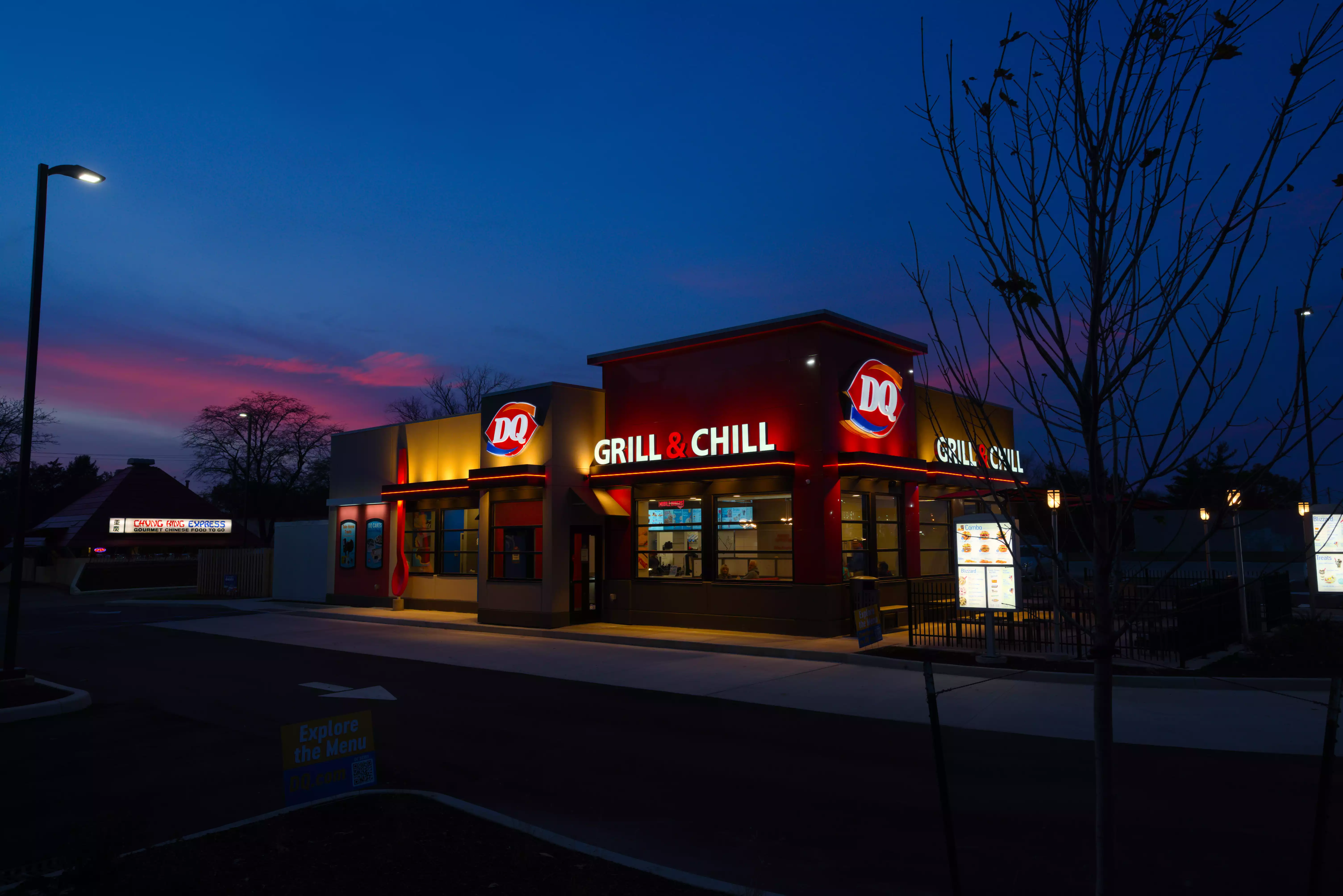 View of the Dairy Queen drive-thru at sunset from the southeast