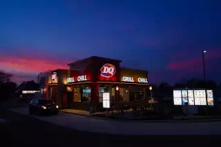 North Anthony Dairy Queen, twilight, east view, with car arriving