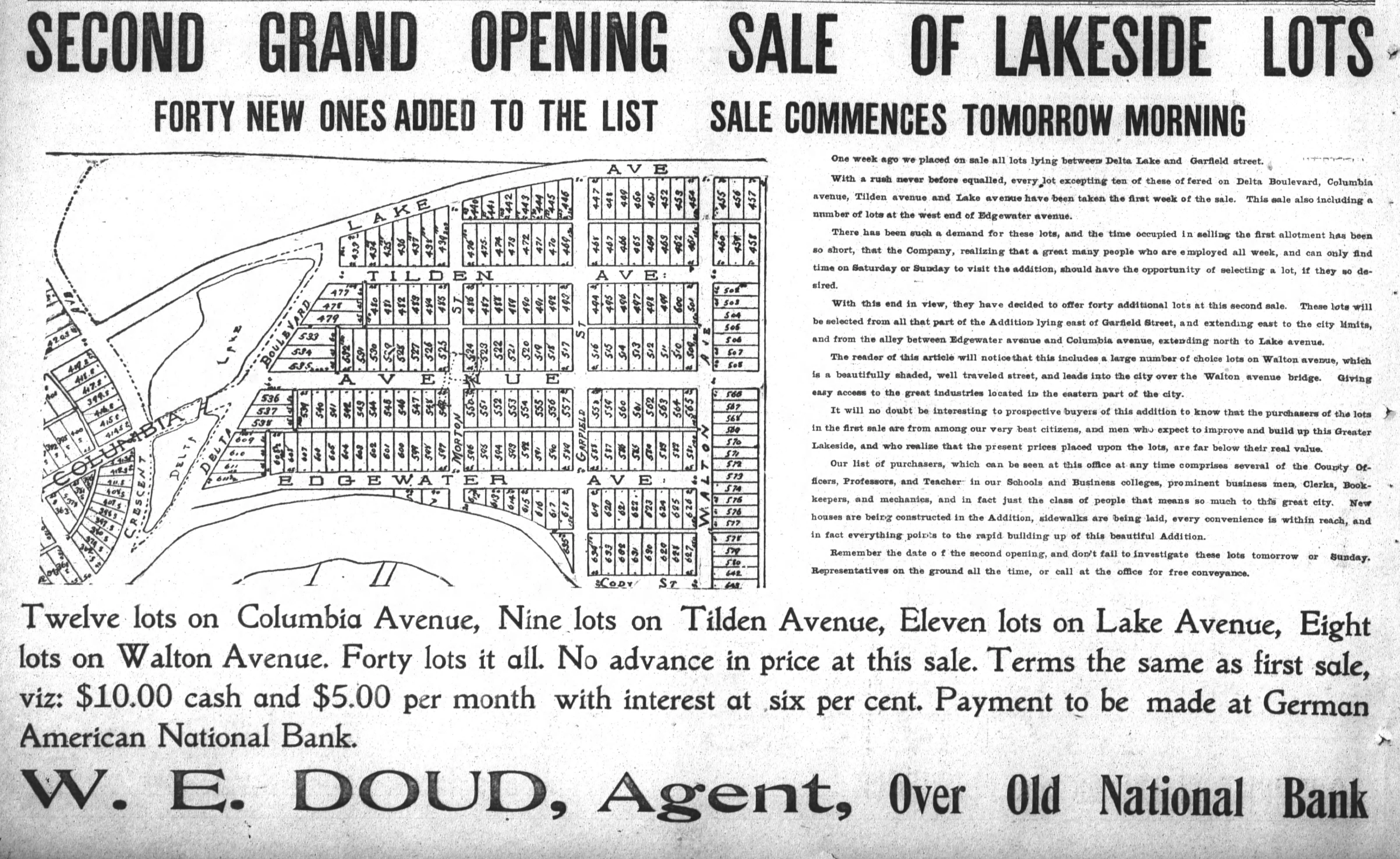 October 6, 1905 ad for a second opening sale of Lakeside lots
