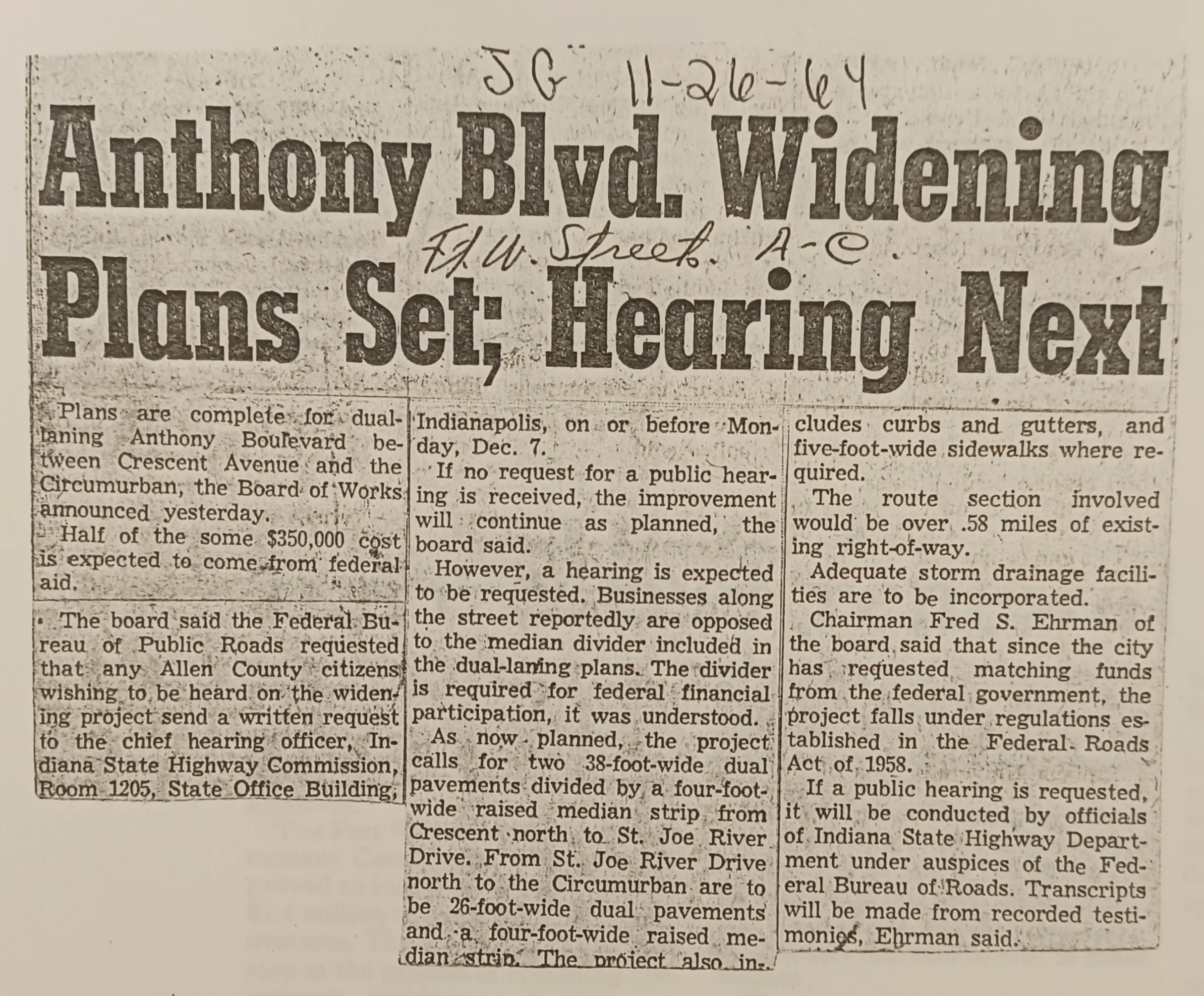 News article from 1964 about widening plan