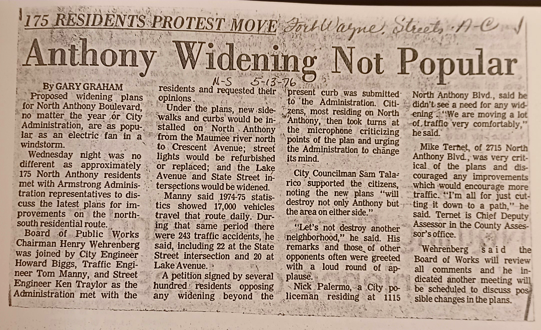 Newspaper article about unpopularity of widening