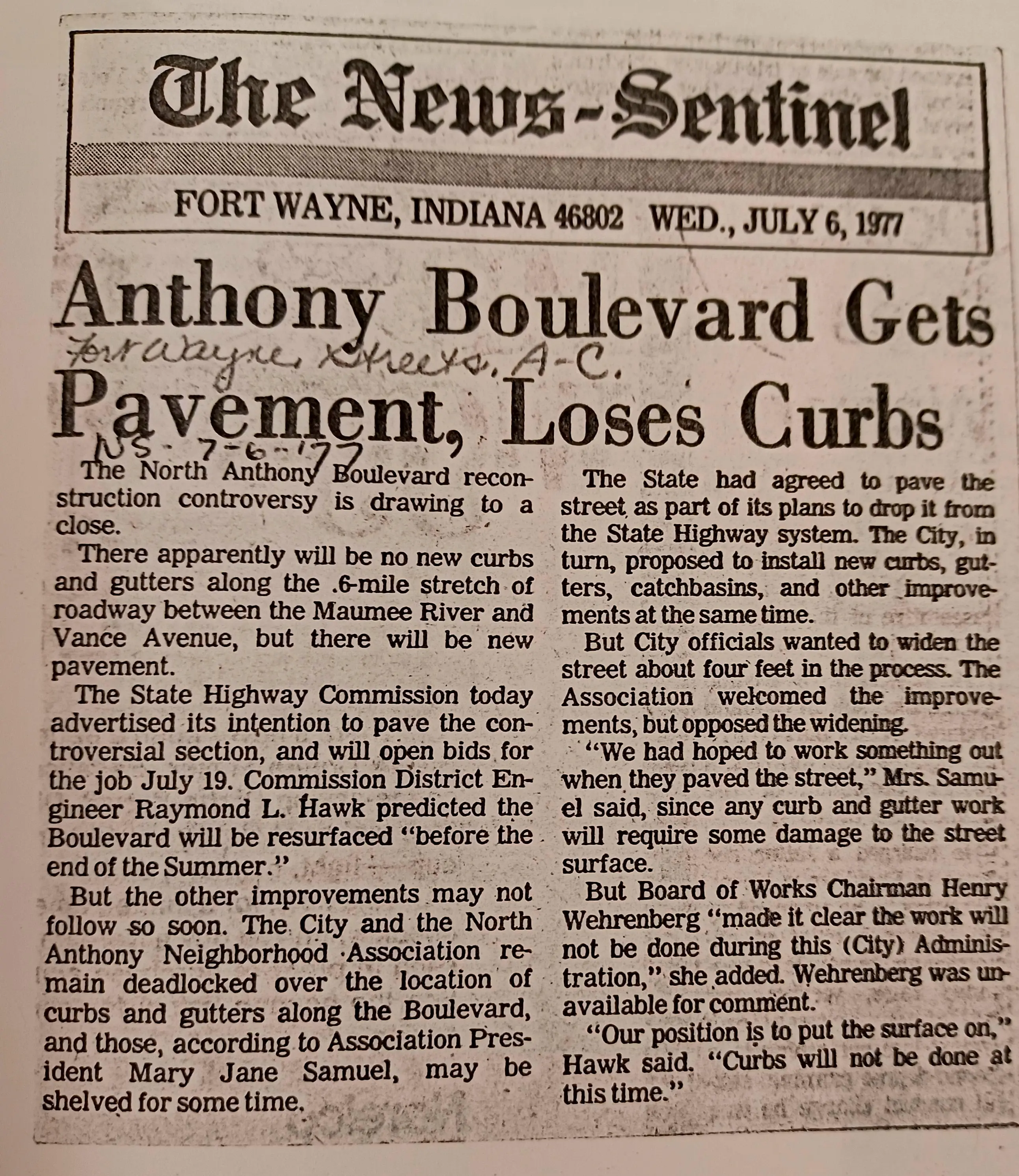 Newspaper article about state funding for curbs