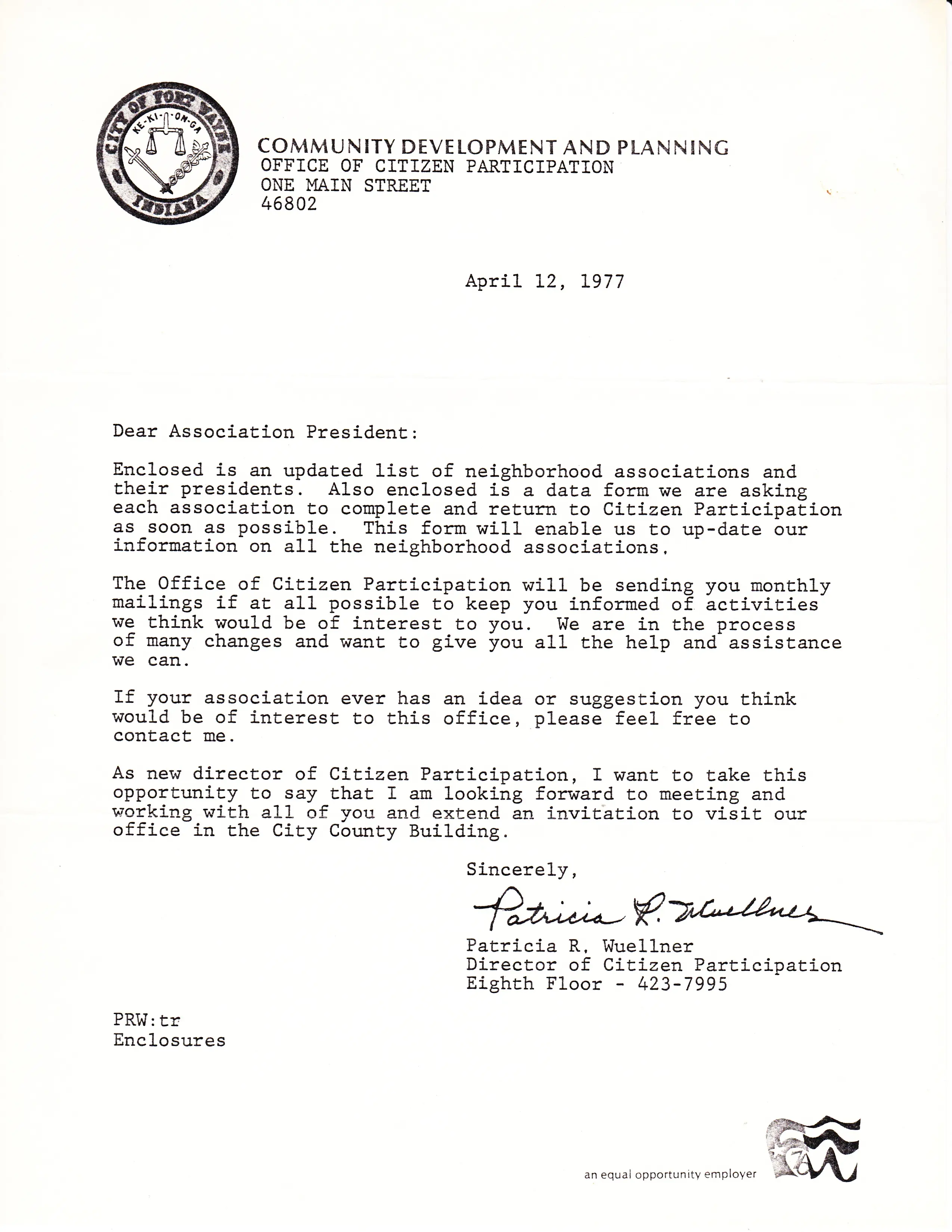 1977 letter from the city updating neighborhood association listings