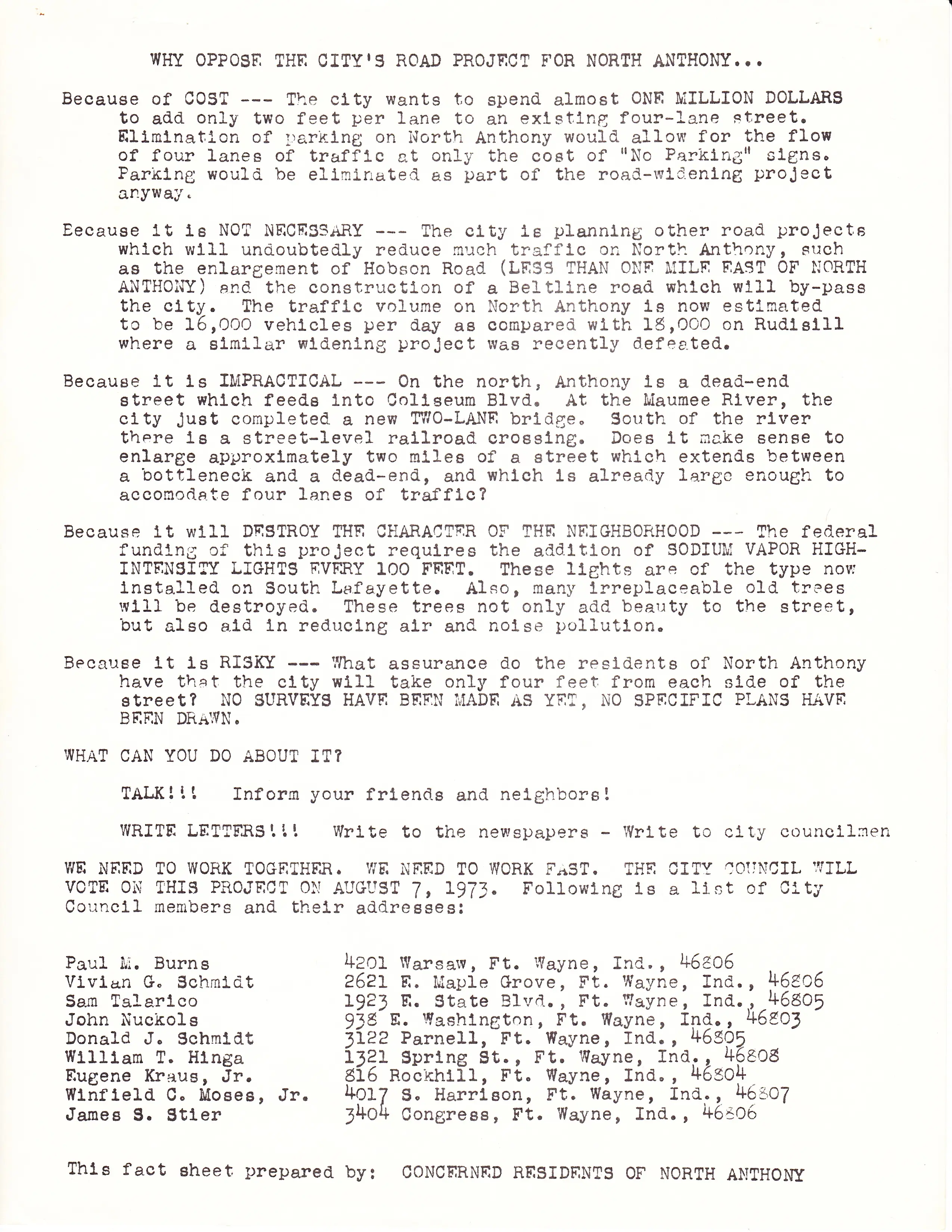 Fact sheet opposing widening