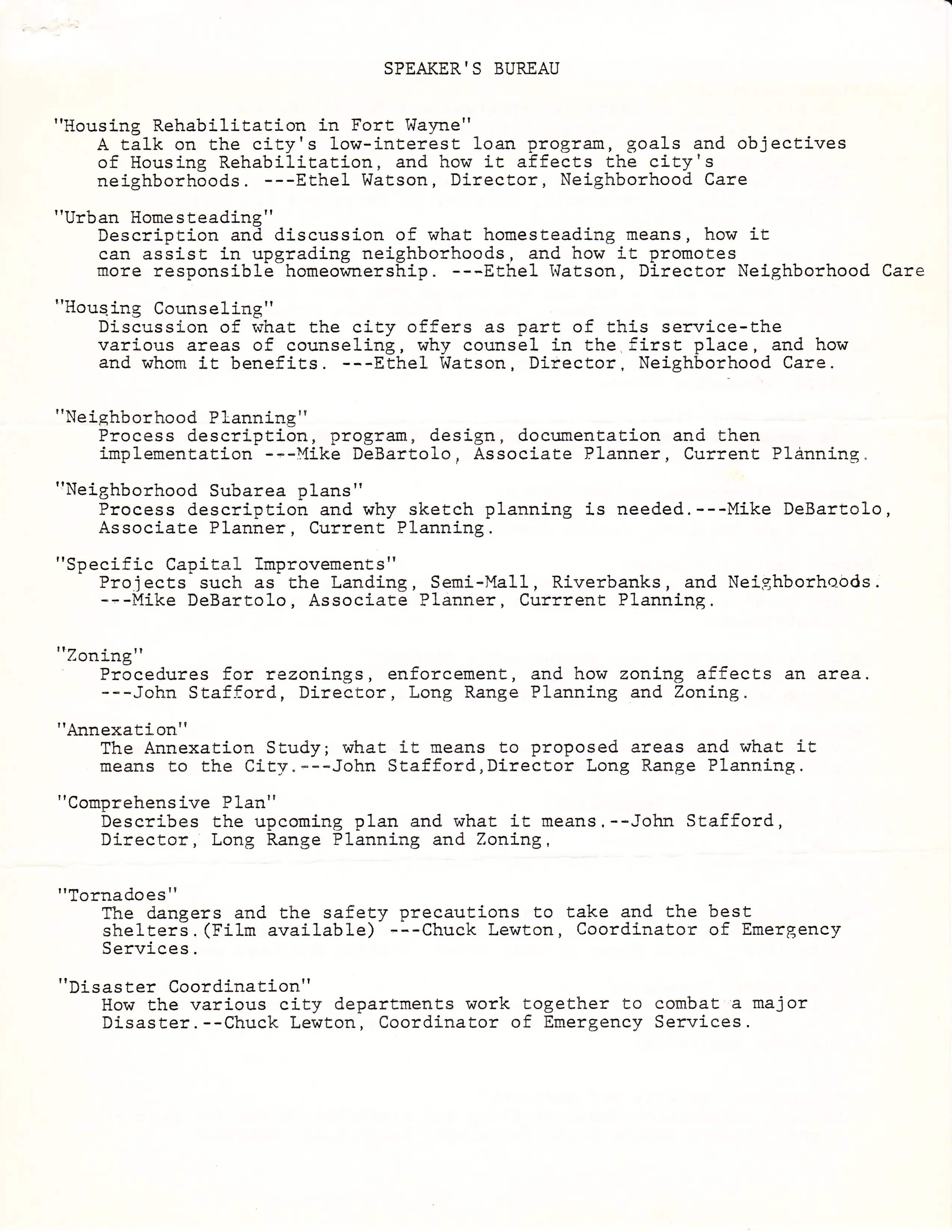 Speaker’s Bureau topics