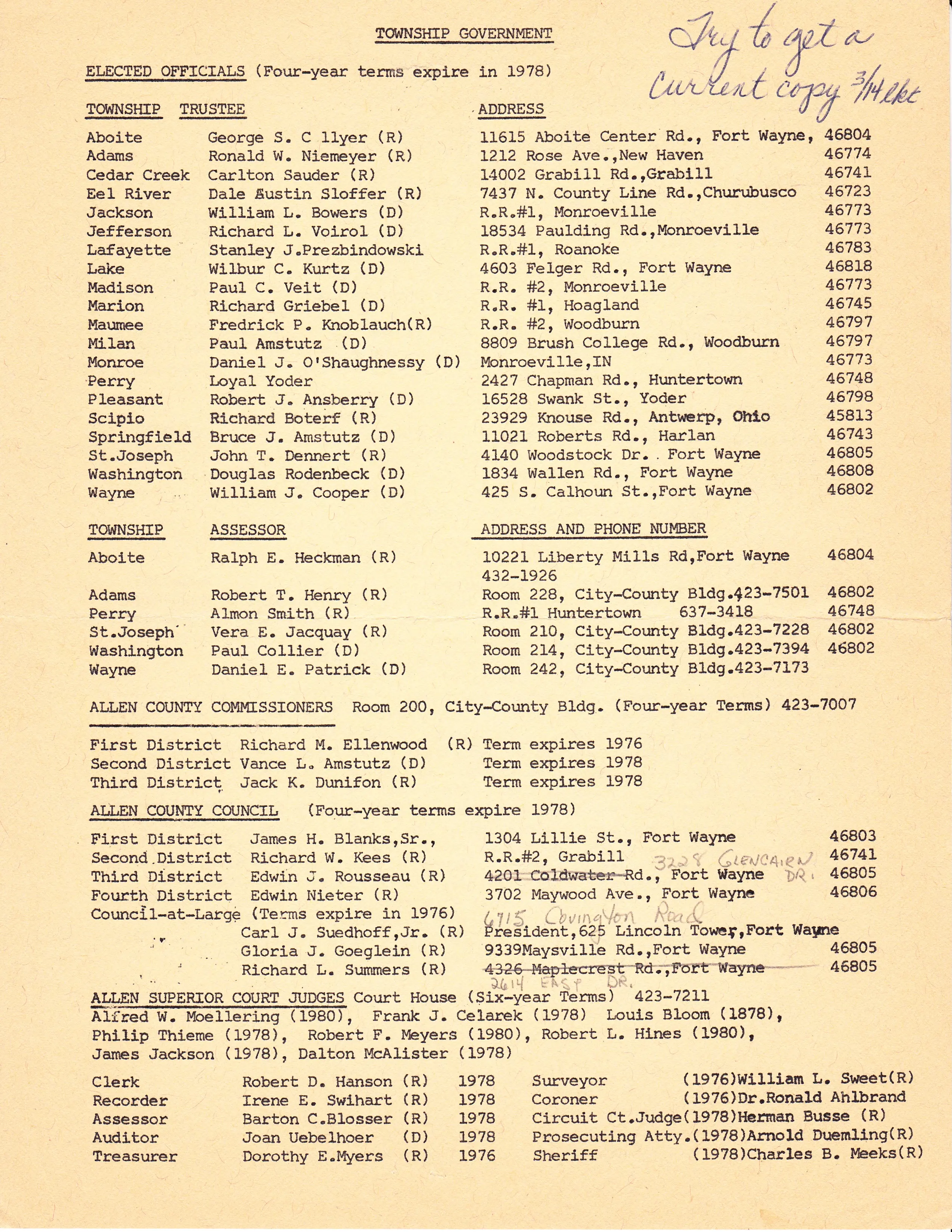 1976 flyer listing city government offices